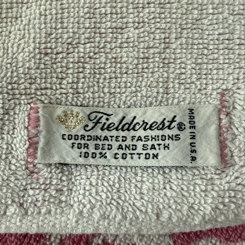 VTG‎ St Marys Pink White 100% Cotton Floral Print Washcloth Fringe Bath Towel - Picture 4 of 6
